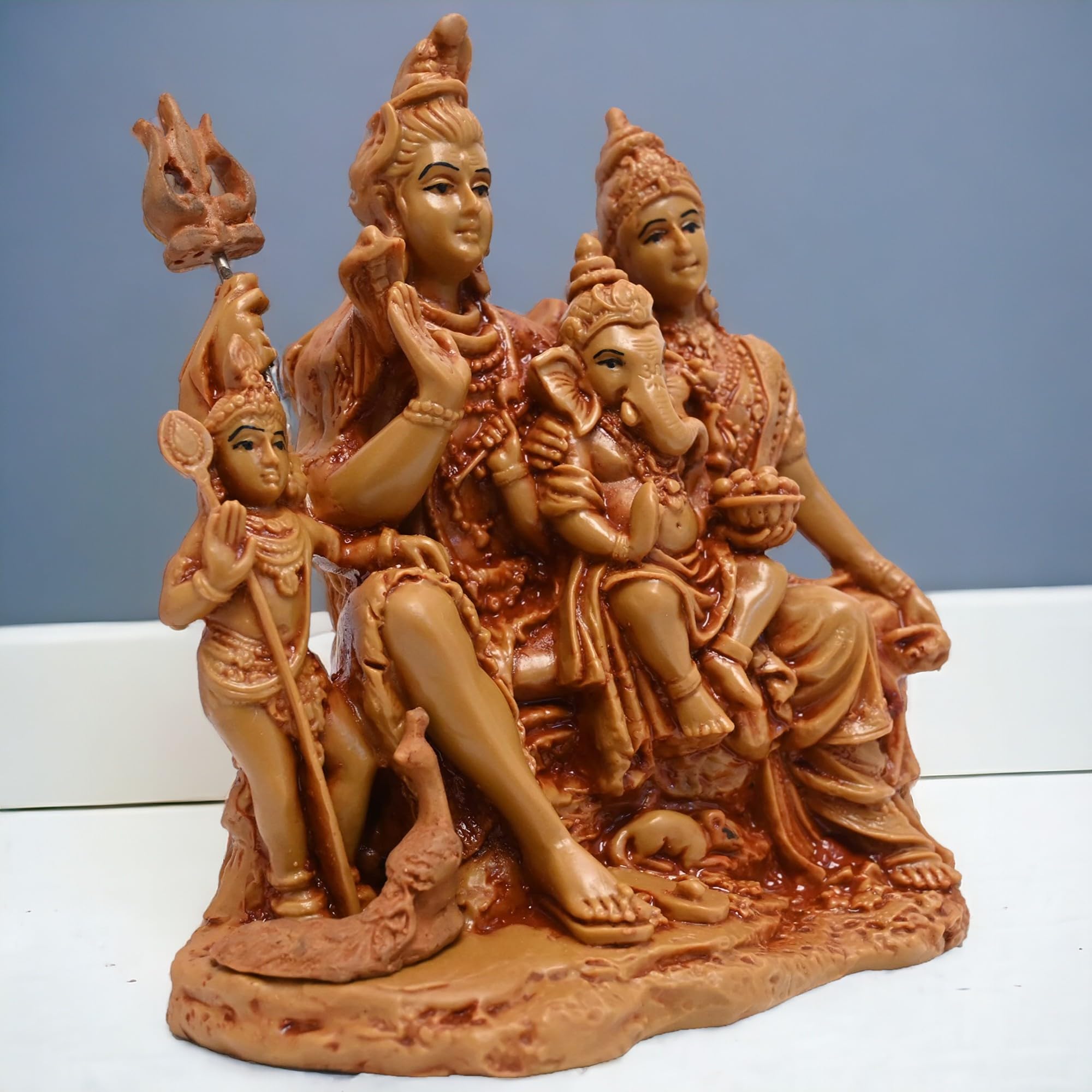 Karighar Shiv Parivar 6 Inches Idol Perfect For Puja Ghar | Drawing Room | House Warming | Gifting 6.5 X 12 X 15 Cm Brown, Relig